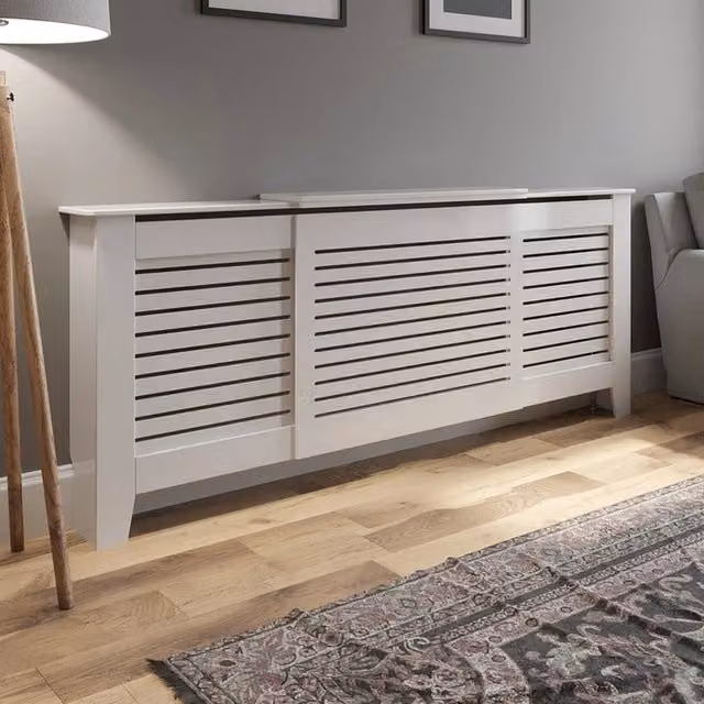 Temprazo White Adjustable Horizontal Slat Style MDF Radiator Cover, Wall Mounted, Width: 212 cm