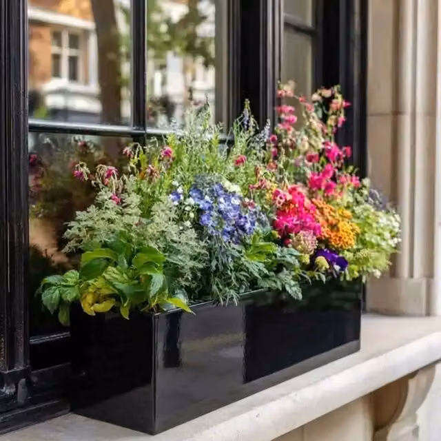 Platinum Black Zinc Galvanised Steel Trough Planter Tub, Black, 70 cm
