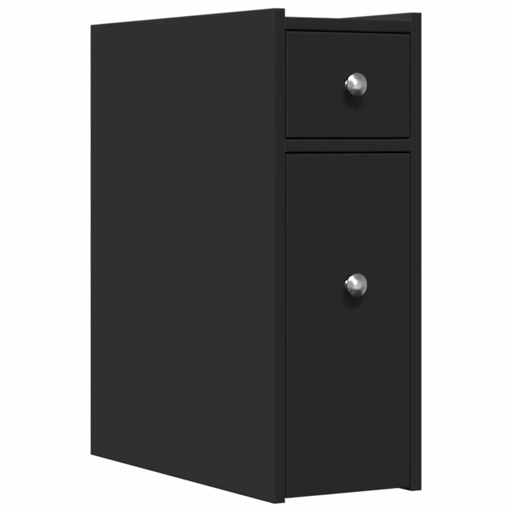 Berkfield Home Narrow Freestanding Bathroom Cupboard with Wheels in Black Matt Engineered Wood – 2