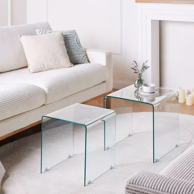 Wyld and Coco Nest Set of 2 Rectangular Transparent Tempered Glass Side Tables
