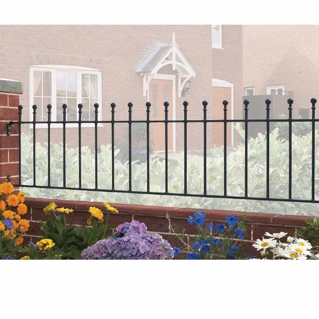 Burbage Iron Craft Manor Ball Top Garden Fencing Panel, Black Galvanised Steel, W: 183 cm, H: 45.5 cm – 2