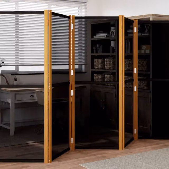 Berkfield Home 6-Panel Acacia Wood Room Divider in Black, W: 420 cm, H: 180 cm – 1