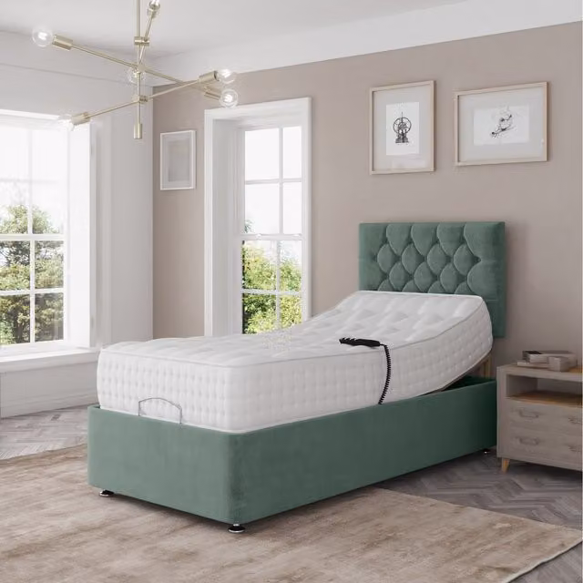 Zaye Living Madison Electric Adjustable Bed Set with Fabric Pocket Sprung Mattress, Green, W/D/H: 90 x 200 cm