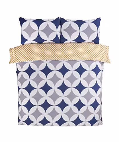 Rapport Home Blue Geometric Polycotton Reversible Duvet Cover and Pillowcase Set, W: 220 cm, H: 220 cm, W/D/H: 180 x 200 cm – 3
