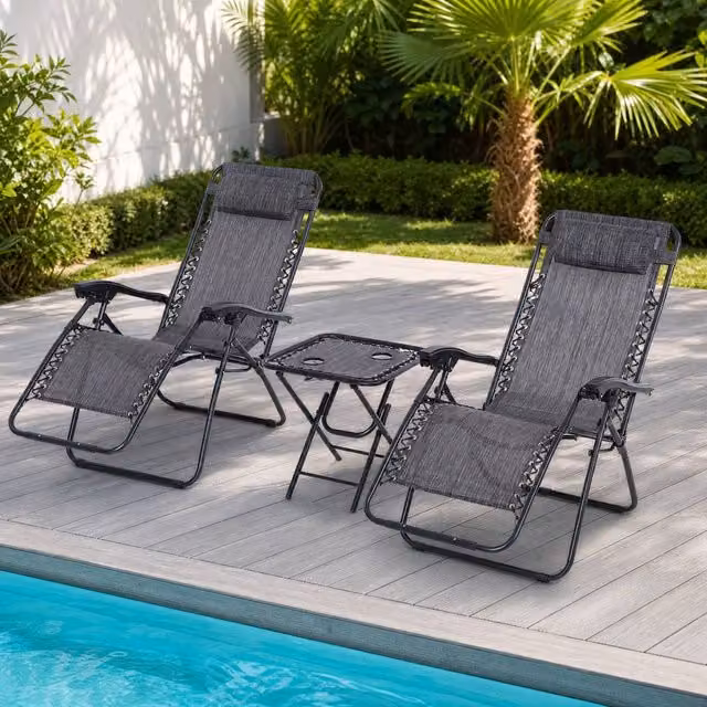 STILVORA Sun Lounger Set with Reclining Chairs and Table in Grey – 1