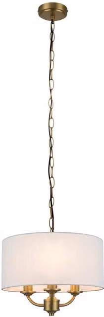 COSYLYTE Winston 3 Light Faux Linen Shade Pendant Light in Brass and White