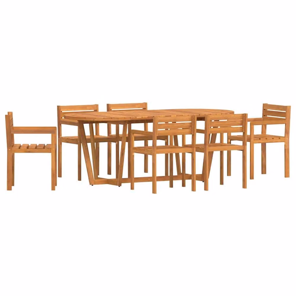 Berkfield Home 7 Piece Acacia Wood Garden Dining Set in Brown – 2