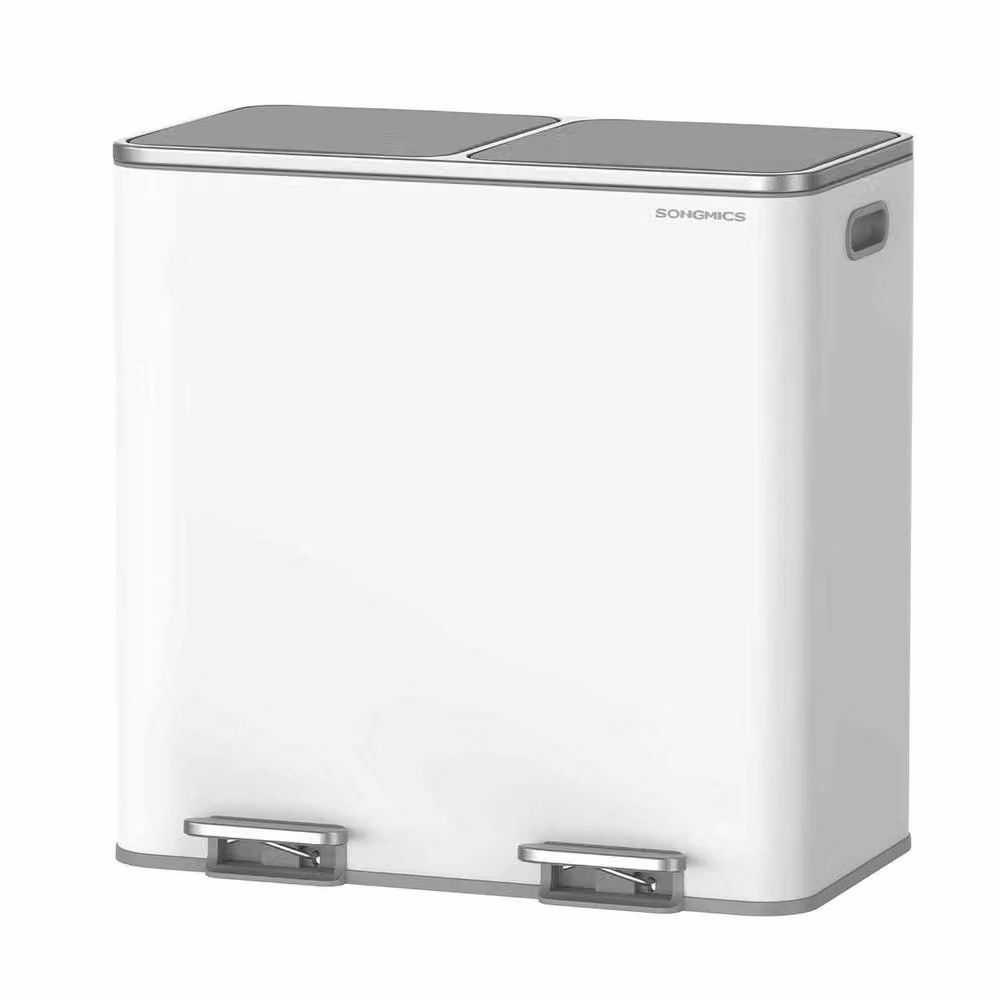 The Bazaarist Double Kitchen Recycling Bin with Soft Close Pedal and Removable Inner Buckets, White and Grey – 2