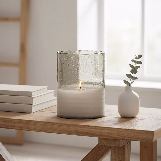 Orsina Glynn Natural Large Round Glass Candle Holder in Brown