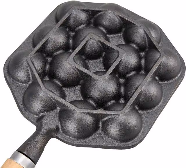 FLAVORA Black Cast Iron Takoyaki Griddle Pan with 14 Holes