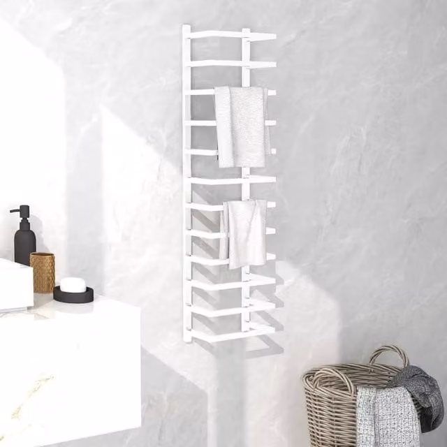 Berkfield Home Wall Mounted Metal Towel Rack in White, W/D/H: 24 x 12 x 96 cm