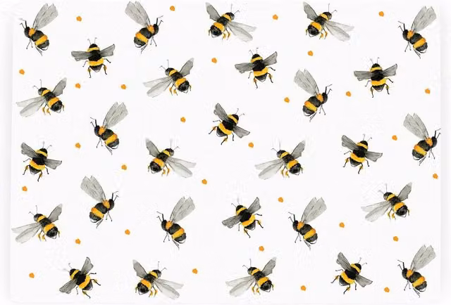 Purely Home Scattered Bees Small Rectangular Glass Worktop Saver Chopping Board in White