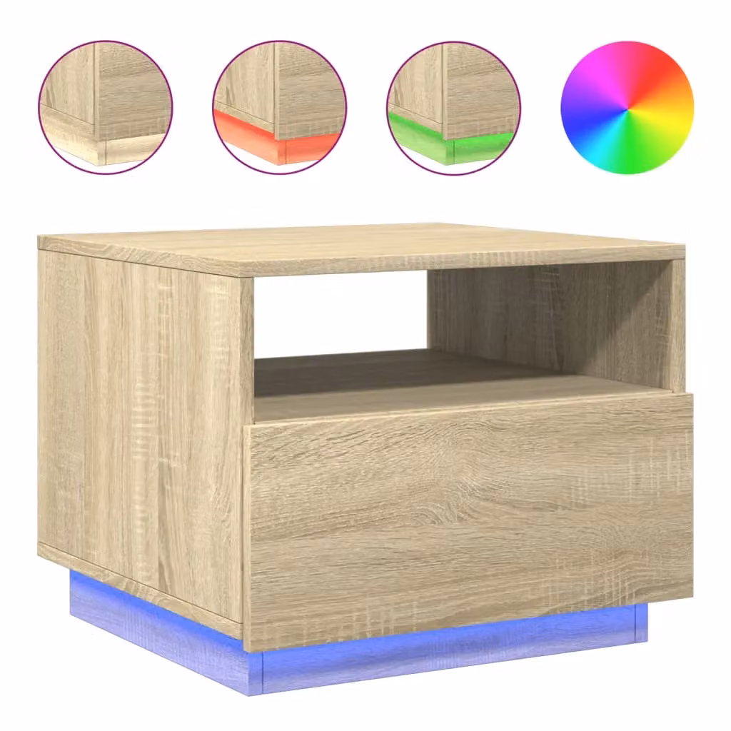 Berkfield Home Modern Coffee Table with LED Lights in Sonoma Oak Brown, W: 50 cm, D: 49 cm, H: 40 cm – 2