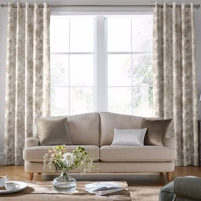 Laura Ashley Eglantine Silhouette Made to Measure Blackout Floral Eyelet Curtain in White Sands