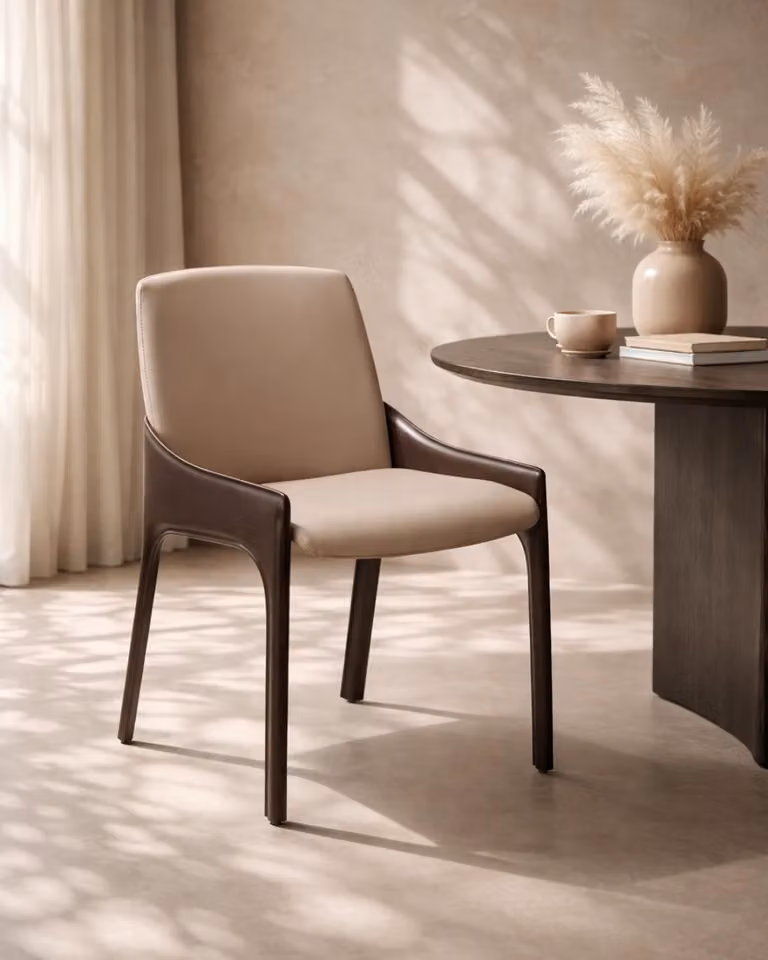 Tommy Franks Mid-Century Upholstered Dining Chairs with Armrests, Set of 2, Beige Multicolour