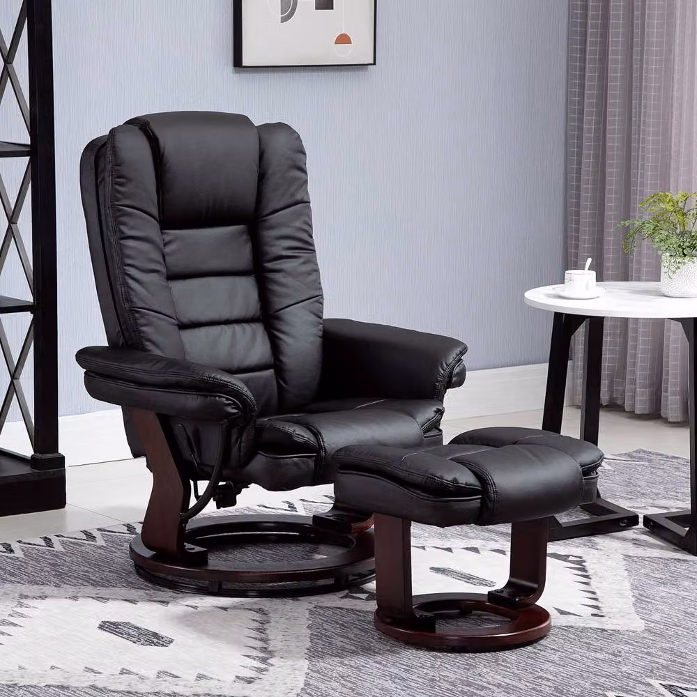 STILVORA Modern Black PU Leather Recliner Armchair with Ottoman and Swivel Function – 2