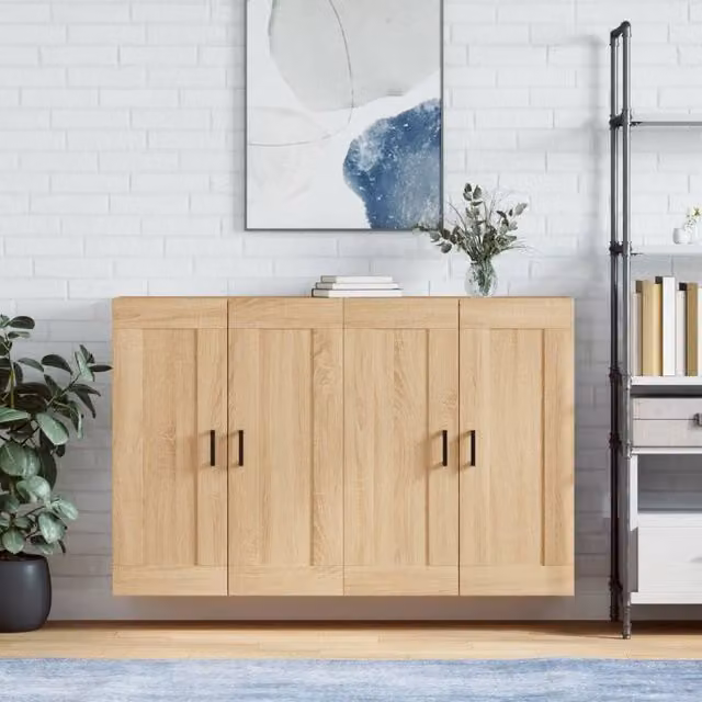 Berkfield Home Set of 2 Wall Mounted Cabinets in Sonoma Oak Brown Engineered Wood