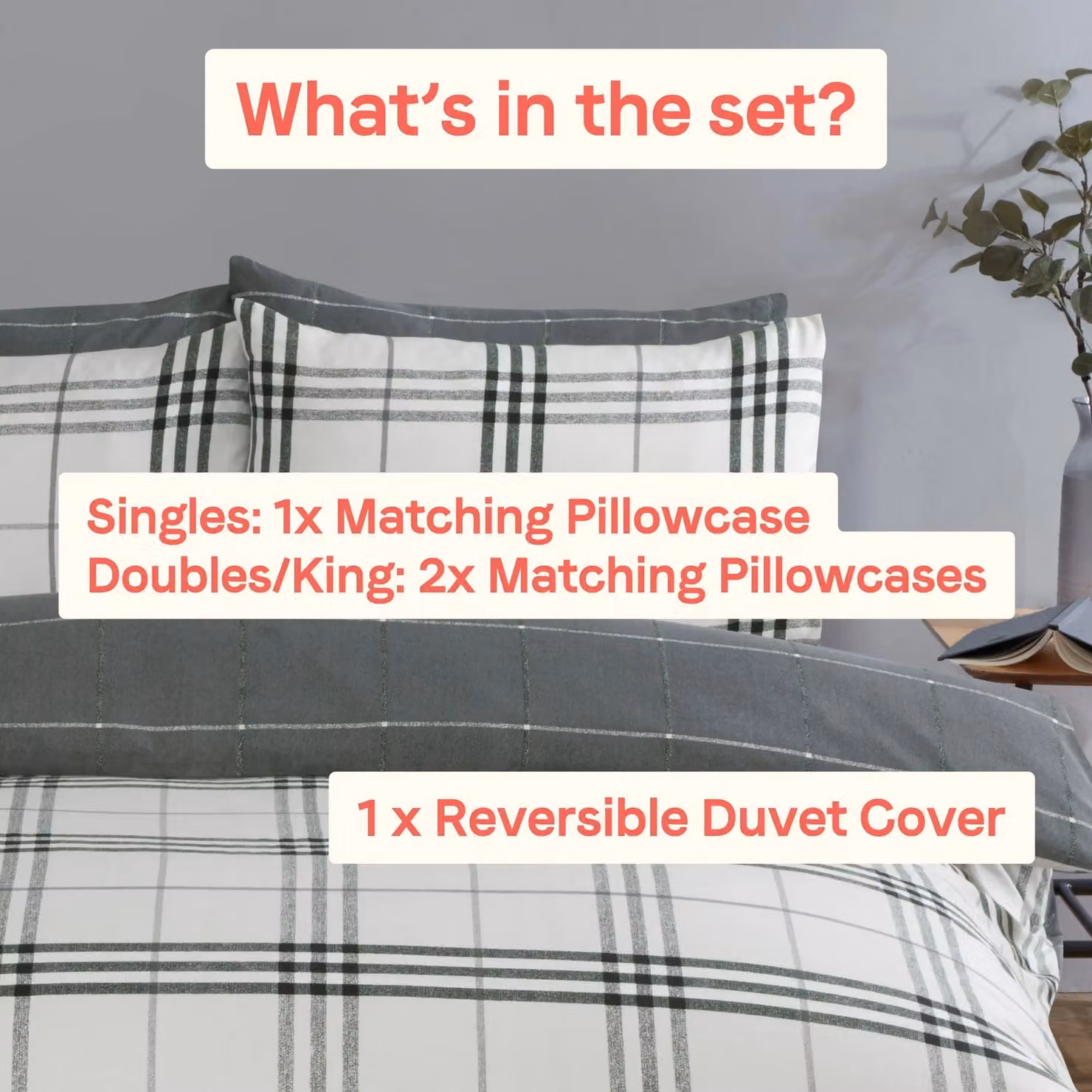 Rapport Home Harris Check Microfibre Duvet Cover Set and Pillowcase in Grey and Blue, Duvet Cover: 180 x 200 cm, Pillowcase: 50 x 75 cm – 4