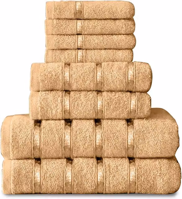 Gaveno Cavailia 8 Piece Cotton Towel Set in Peach, including 4 Face Towels, 2 Hand Towels and 2 Bath Towels