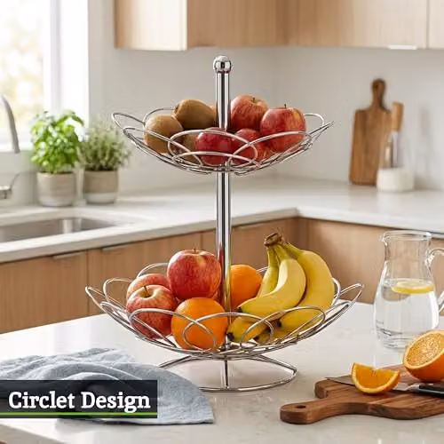 Orsina Sturdy 2 Tier Chrome Fruit Basket in Silver – 4
