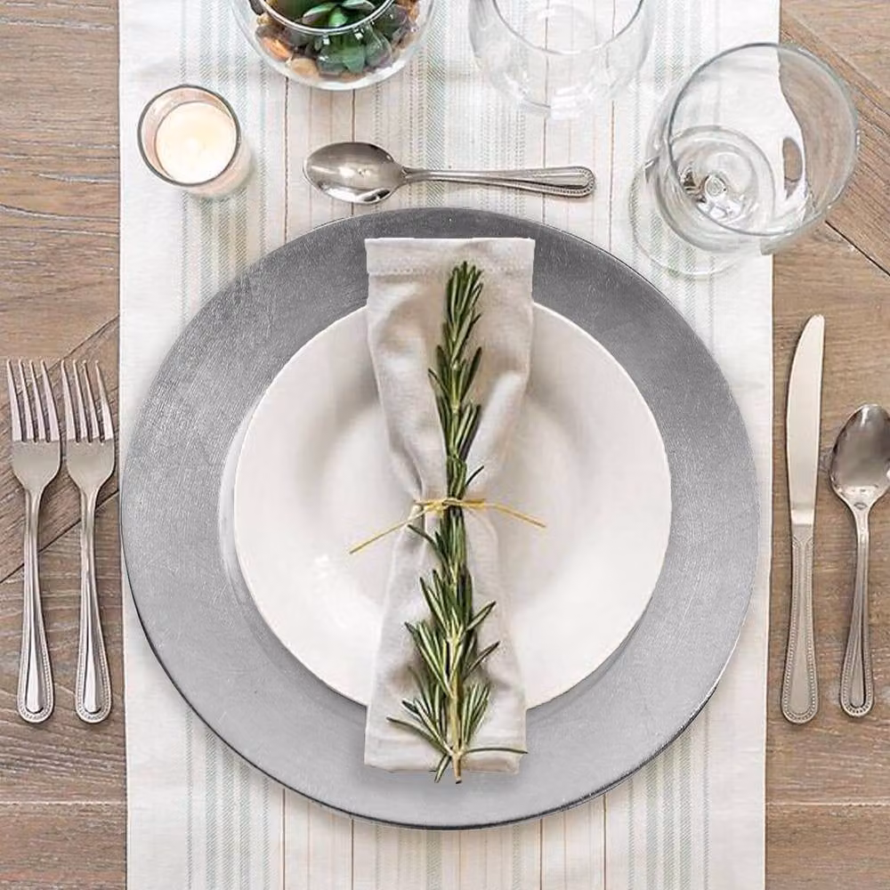 Orsina Set of Four Silver Decorative Flat Style Charger Plates, Diameter: 33 cm – 2