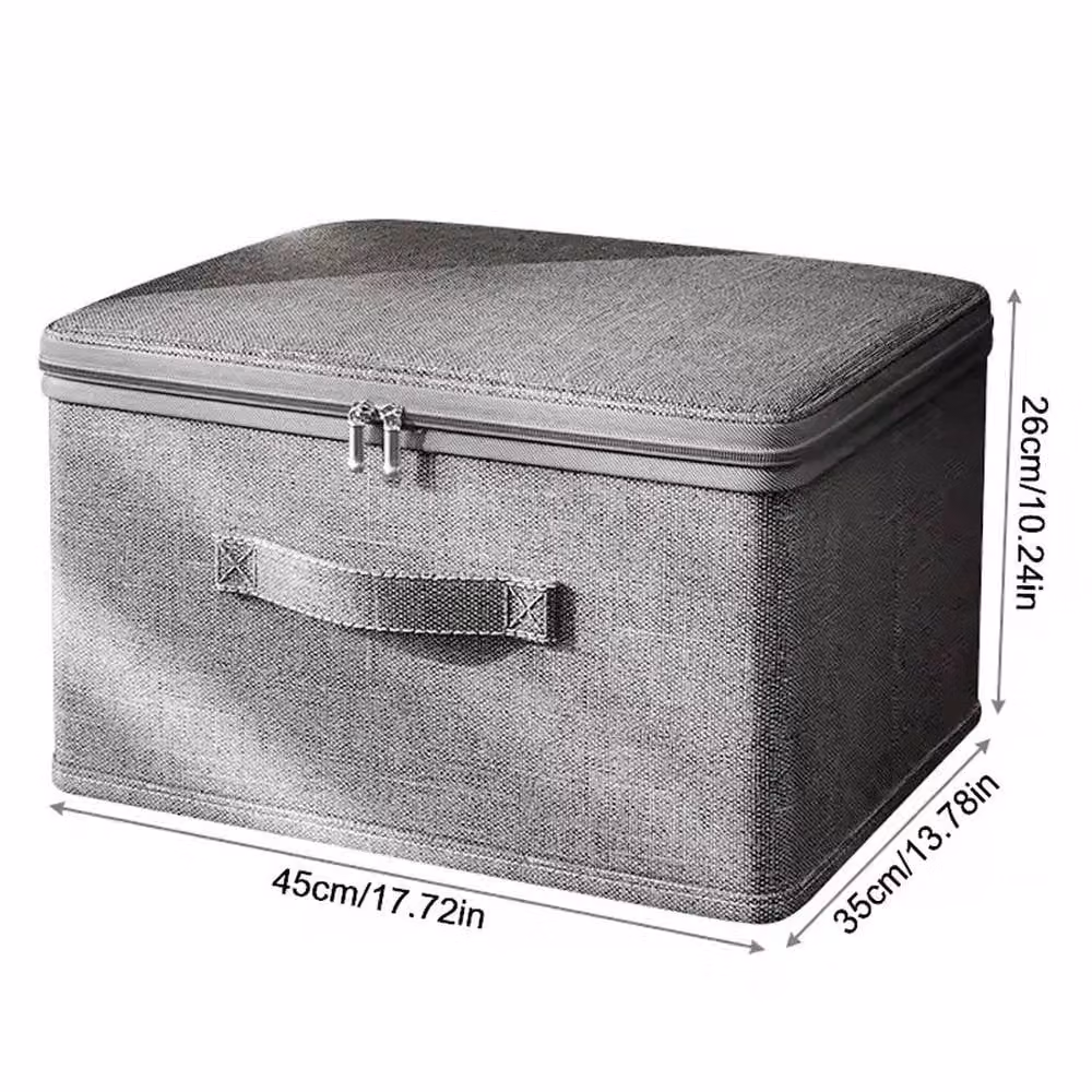 KORVIXA Foldable Fabric Storage Box with Handles, Grey, W: 50 cm, D: 26 cm, H: 3 cm – 2