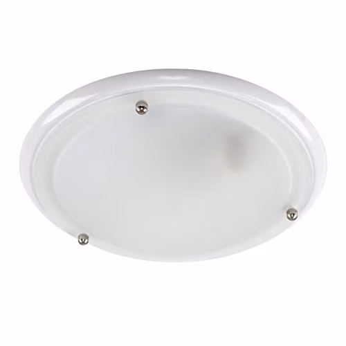 ValueLights Modern White and Chrome Round IP44 Rated Glass Ceiling Light for Bathroom and Kitchen