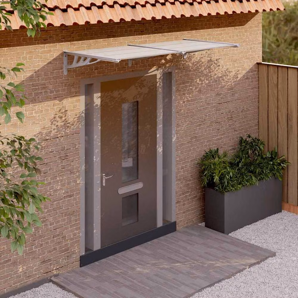 Berkfield Home Polycarbonate and Aluminium Door Canopy in Grey and Transparent, W: 90 cm, H: 199 cm – 2