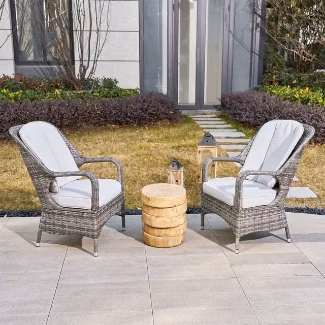 Direct Wicker 3-Piece Outdoor Garden Bistro Set with Grey Rattan Chairs and Beige Concrete Side Table – 1