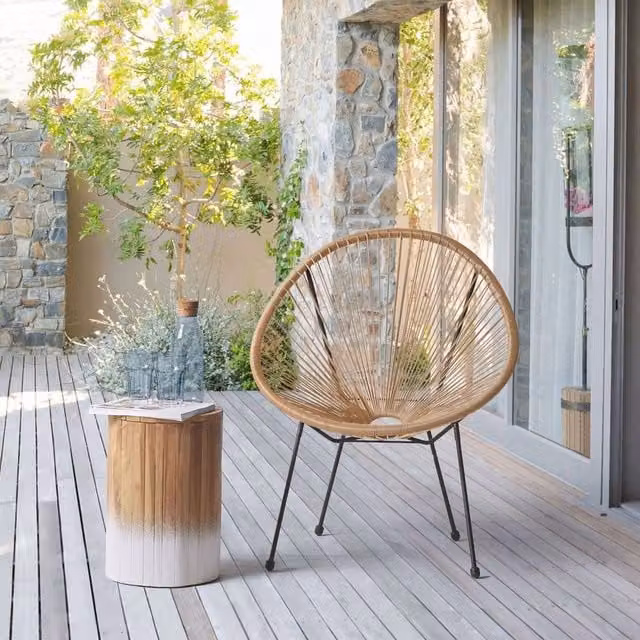 Wyld and Coco Papasan Garden Chair in Brown Natural PE Rattan with Powder-Coated Steel Base – 1
