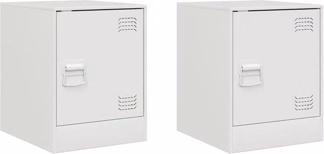 Berkfield Home Set of 2 White Metal Bedside Cabinets, W/D/H: 34.5 x 39 x 44 cm