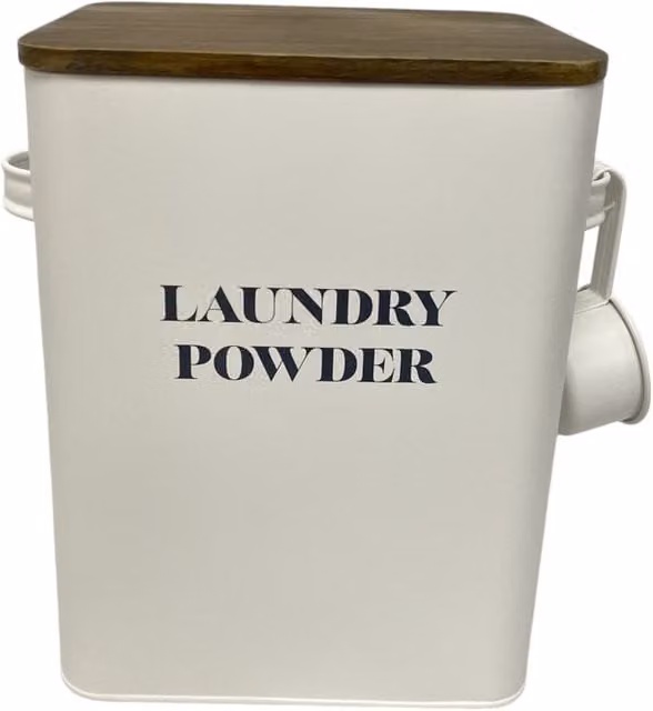 Sanctuary Coated Steel Laundry Powder Box with Scoop in Beige and White
