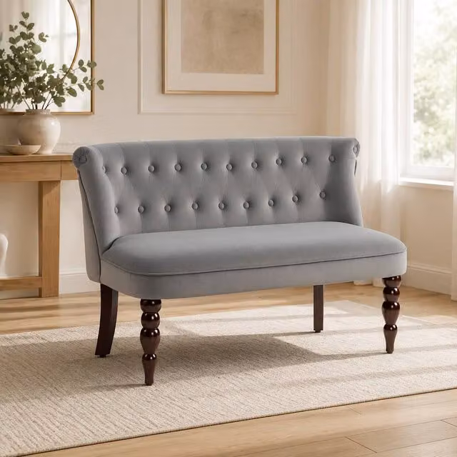 STILVORA 2 Seater Wingback Sofa in Grey Velvet with Solid Wood Frame, W/D/H: 120 x 78 x 67 cm – 1