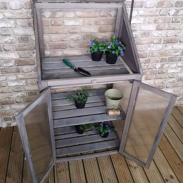 Samuel Alexander Wooden Mini Greenhouse Cold Frame with Shelving, Grey, H120 x W69 x D49 cm