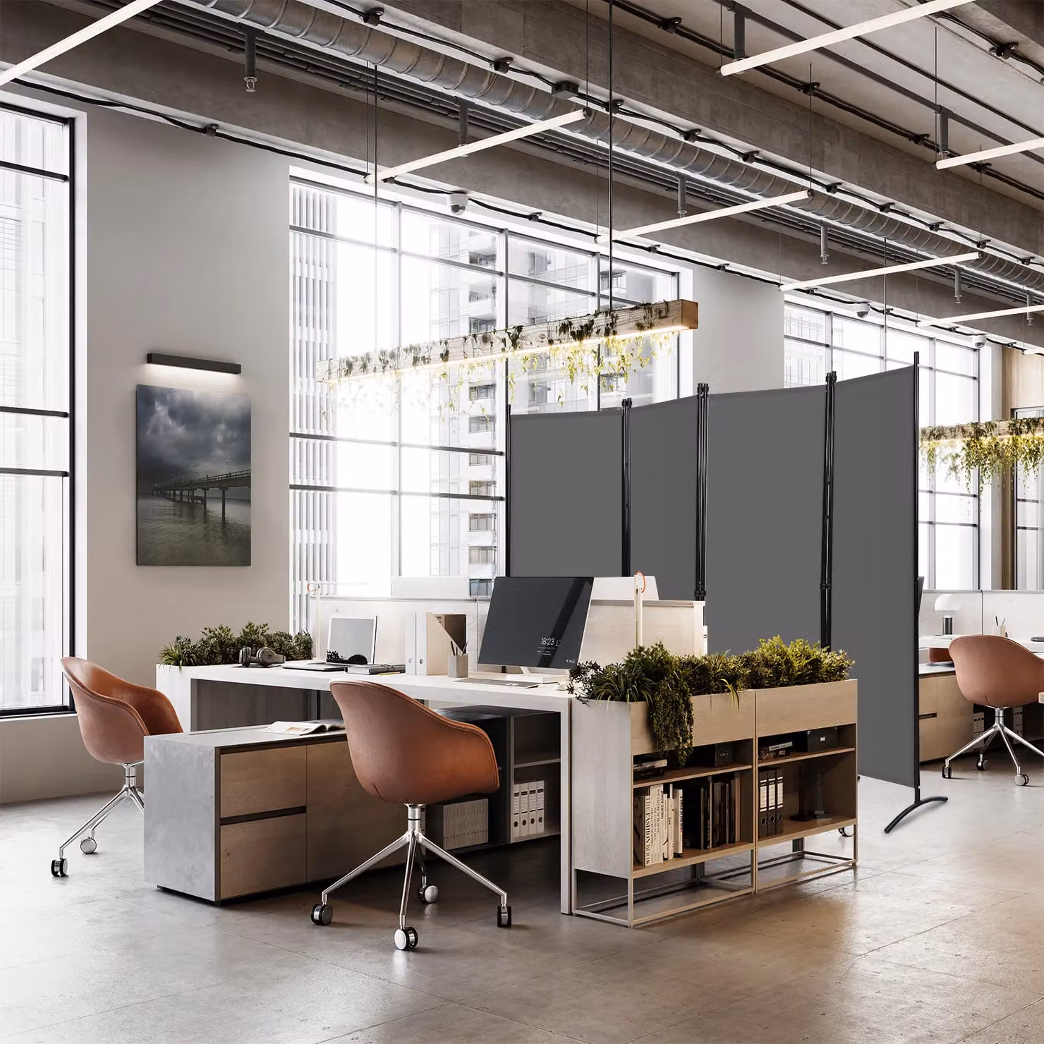 Costway 4-Panel Freestanding Folding Room Divider Privacy Screen in Grey, Height: 173 cm – 3