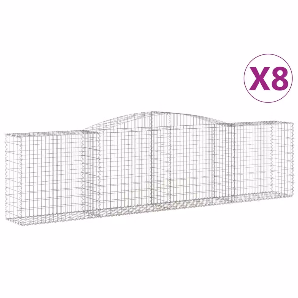 Berkfield Home Arched Gabion Baskets, 8 Piece Set, Silver Galvanised Steel, W: 400 cm, D: 50 cm, H: 100-120 cm – 2