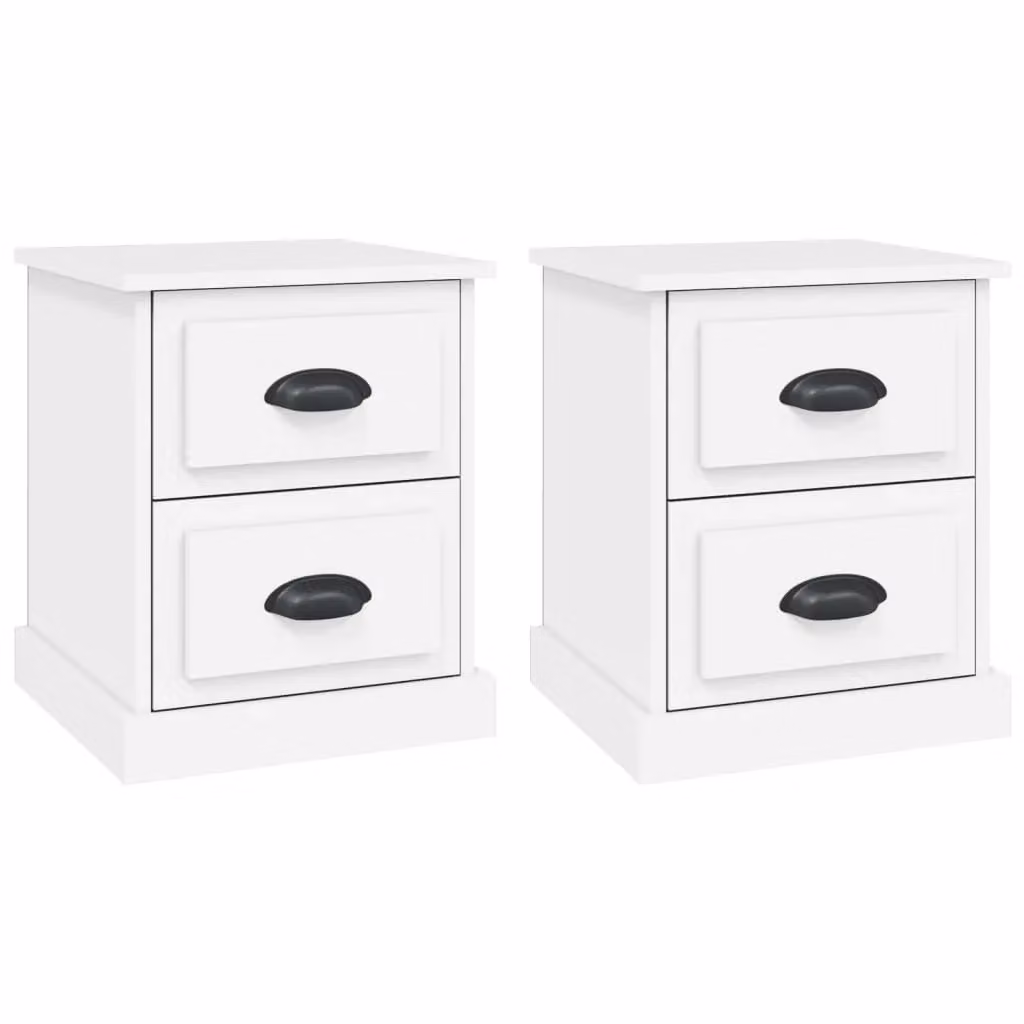 Berkfield Home Set of 2 White Bedside Cabinets, W/D/H: 39 x 39 x 47.5 cm – 2