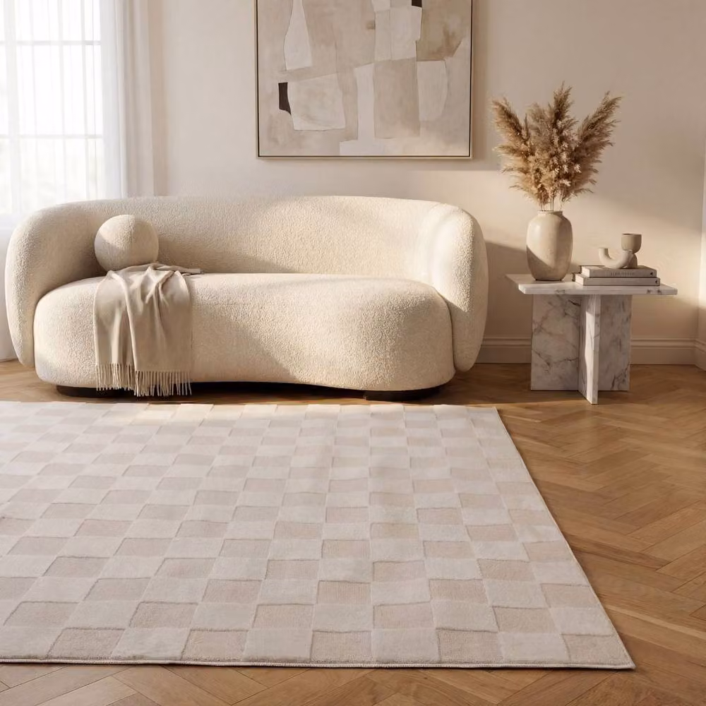 THE RUGS Loft Checkered Soft Pile Area Rug and Runner in White, W: 80 cm, L: 300 cm – 2