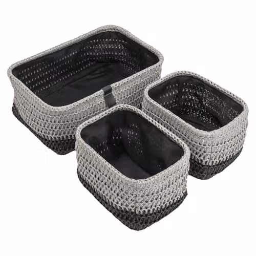JVL Kenzi Set of 3 Open Weave Fabric Storage Baskets with Handles, Multicolour, W/D/H: 20 x 13 x 20 cm – 1