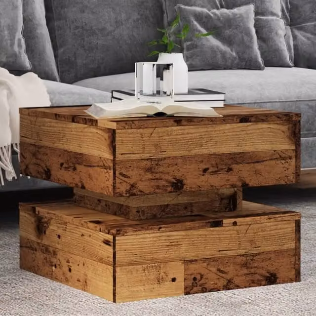 Berkfield Home Modern Square Coffee Table with LED Lights in Brown, W/D/H: 50 x 50 x 40 cm
