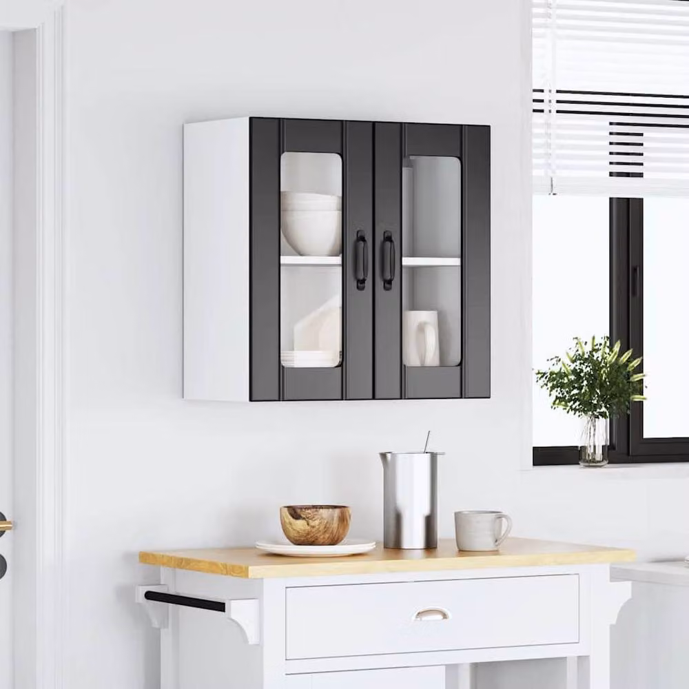Berkfield Home Lucca Black Wall Mounted Kitchen Cabinet with Glass Doors and Internal Shelves – 2