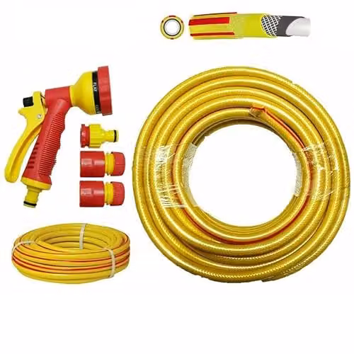 MantraRaj Heavy Duty 30m Yellow Reinforced Garden Hosepipe and Spray Gun Set with 1/2 inch Hose