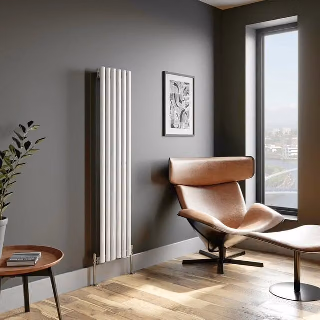 Temprazo Vertical Oval Tube Single Panel Designer Radiator in White, H: 180 cm, W: 48 cm, D: 36 cm