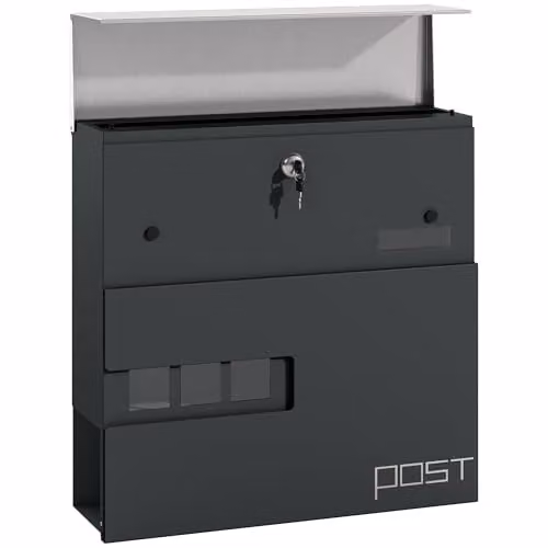 HOMCOM Wall Mounted Stainless Steel Letterbox in Grey, W/D/H: 37 x 10.5 x 37 cm