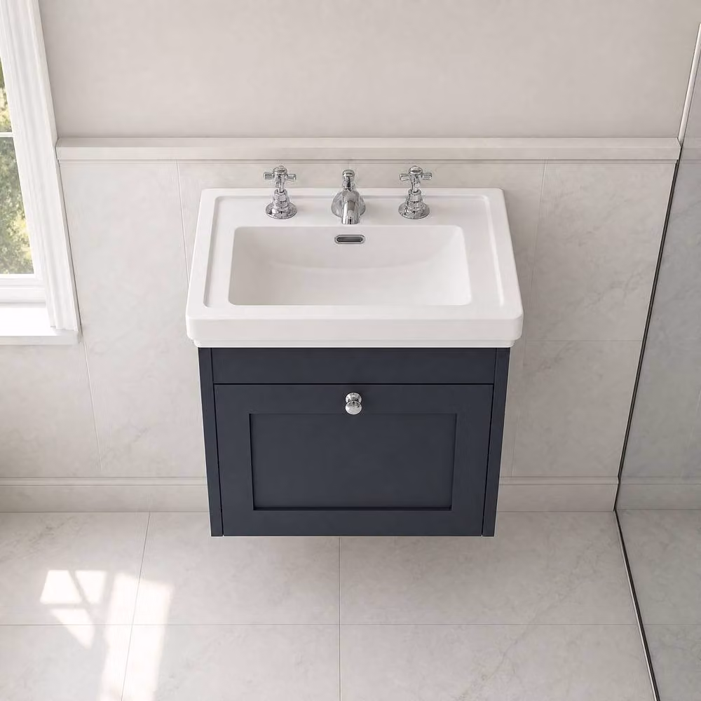 Balterley Classic 1 Drawer Wall Hung Unit with 3 Tap Hole Basin in Satin Dark Grey, Width: 50 cm – 2