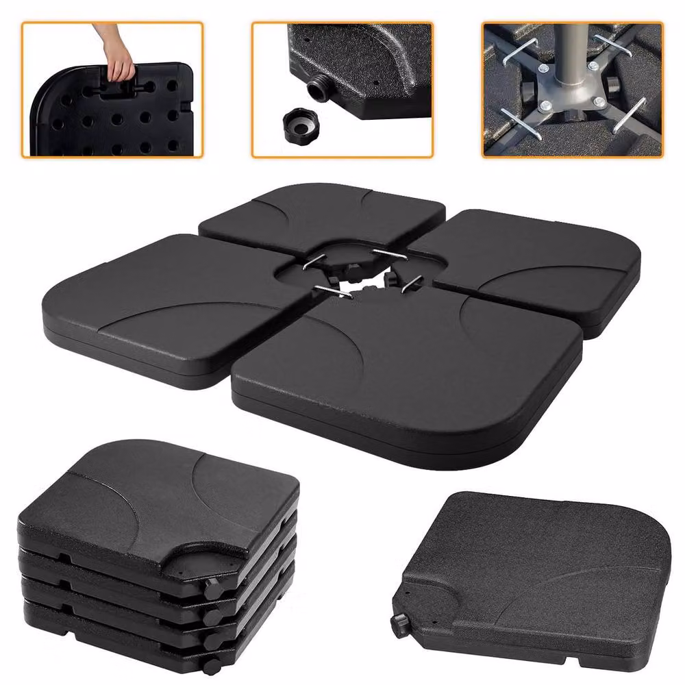 FLAVORA 4-Piece Black Plastic Sand or Water Fill Cantilever Parasol Base Weights – 3