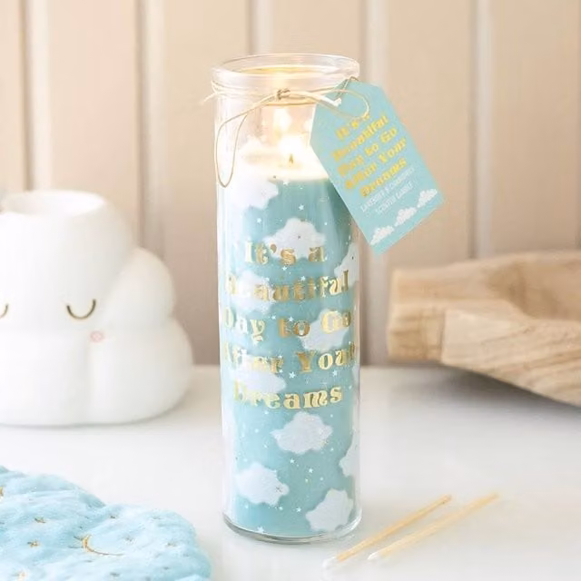 Uniqueful Cloud Print Lavender and Chamomile Tube Candle in Blue