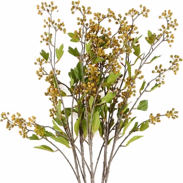 Pegdev Pack of 6 Artificial Yellow Berry Stems, 90 cm Height