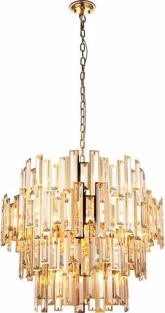 Perch & Parrow Francesca Large Cylinder Pendant Light in Gold and Brass with Champagne Crystals