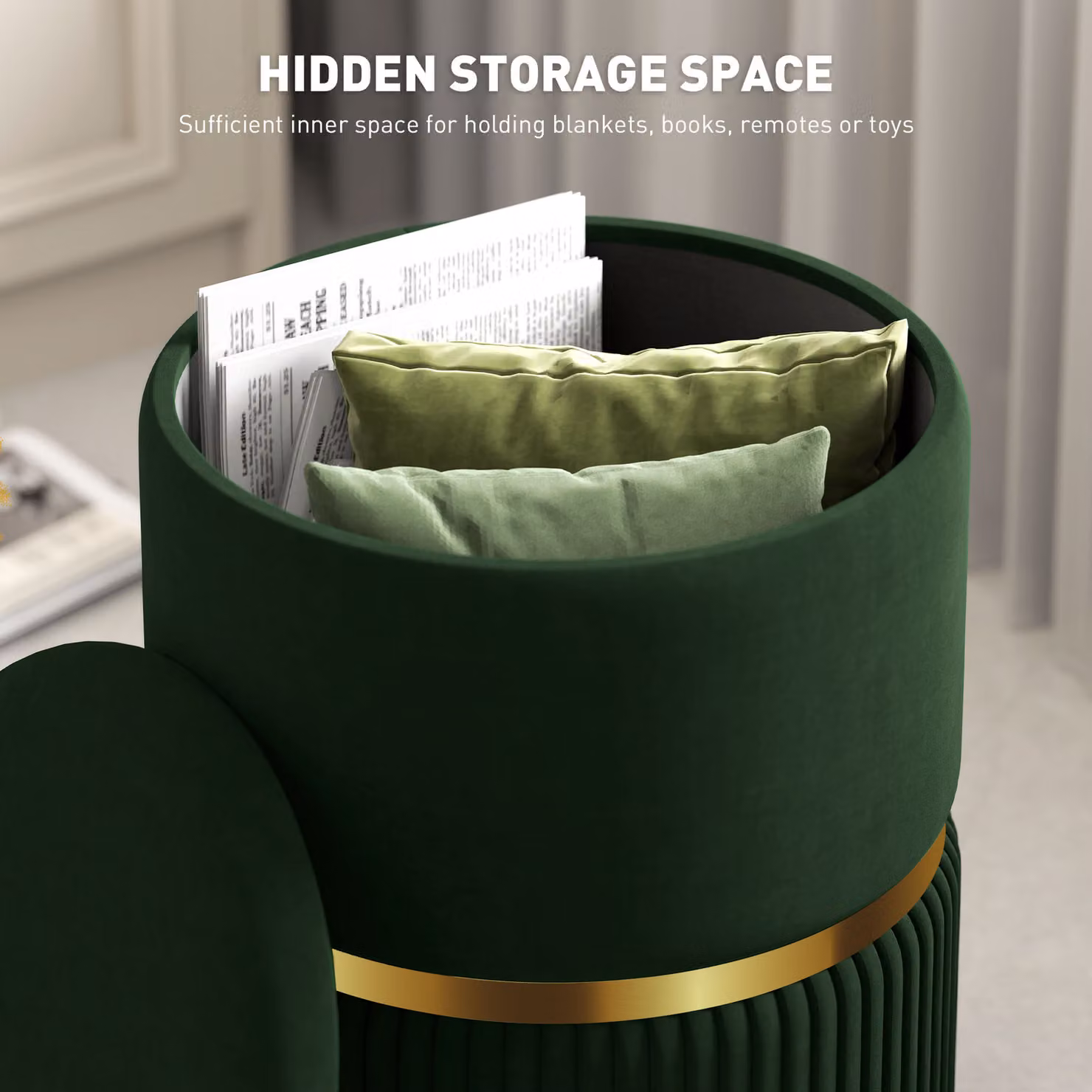 HOMCOM Velvet Storage Ottoman in Green – 4